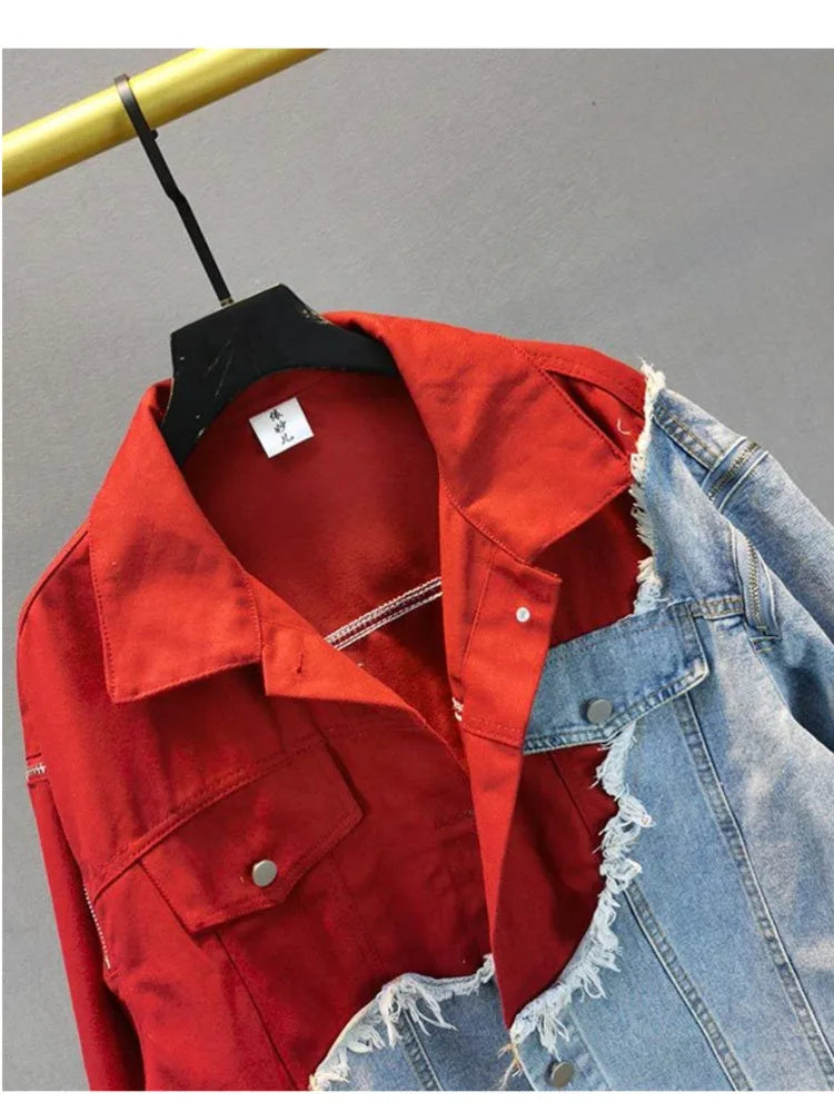 inspirierte Jeans-Patchwork-Jacke
