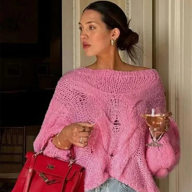 W&W Mode | Pullover Lockere Passform Grob gestrickt Strickpullover Damenbekleidung
