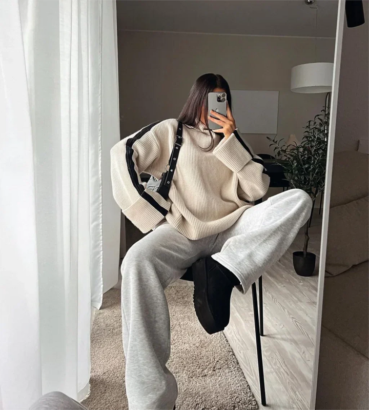 W&W Mode | Pullover lockere Passform Rollkragen Strickpullover Damenbekleidung