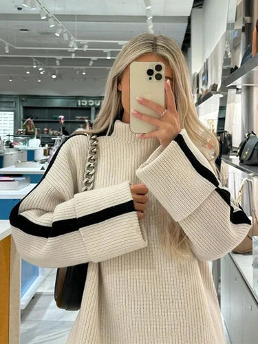 W&W Mode | Pullover lockere Passform Rollkragen Strickpullover Damenbekleidung