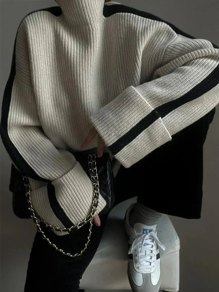 W&W Mode | Pullover lockere Passform Rollkragen Strickpullover Damenbekleidung