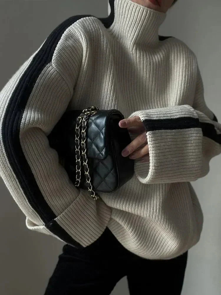 W&W Mode | Pullover lockere Passform Rollkragen Strickpullover Damenbekleidung