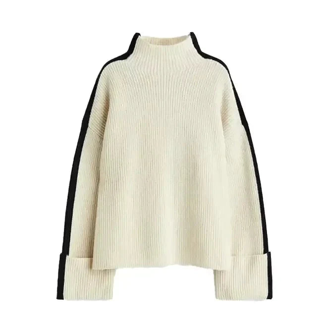 W&W Mode | Pullover lockere Passform Rollkragen Strickpullover Damenbekleidung