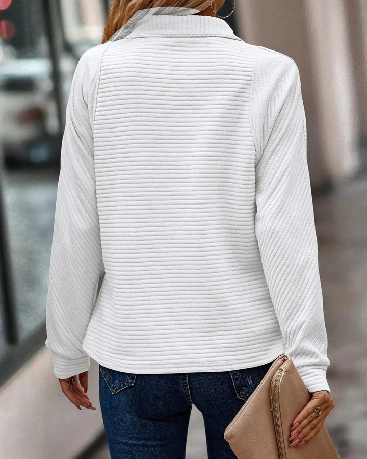 W&W Mode | Lange Ärmel Lockere Passform Half Zip Sweater Damenbekleidung