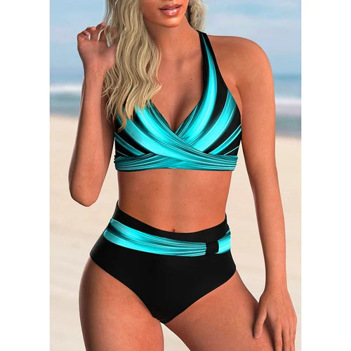 W&W Mode - Hoch tailliertes Push-Up-Halter-Bikini-Set für Damen
