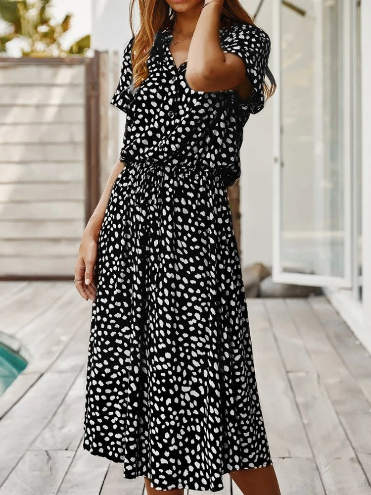 W&W Mode Casual Kleid | Gepunktetes kurzärmeliges Sommerkleid