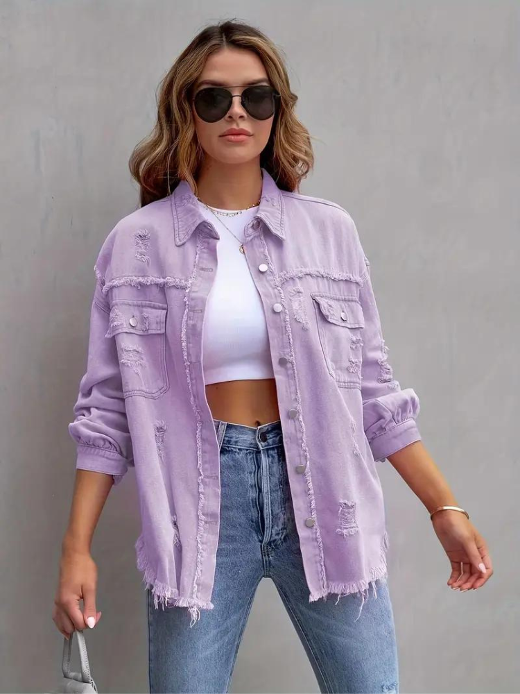 W&W Mode Denim Jacke | Übergroße zerrissene Denimjacke für Frauen