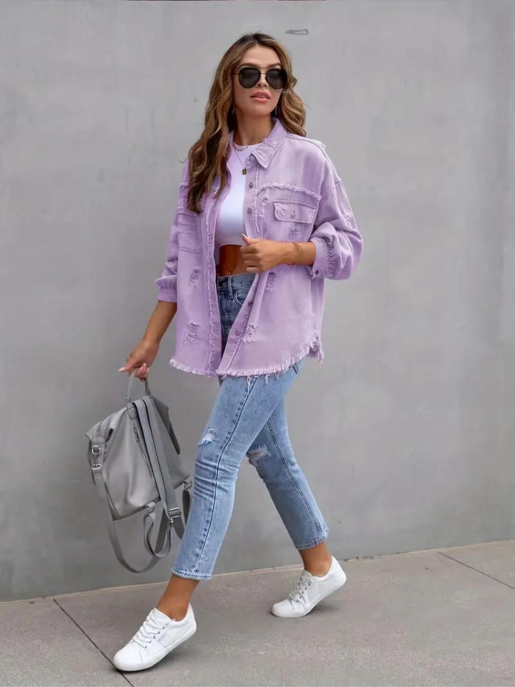 W&W Mode Denim Jacke | Übergroße zerrissene Denimjacke für Frauen