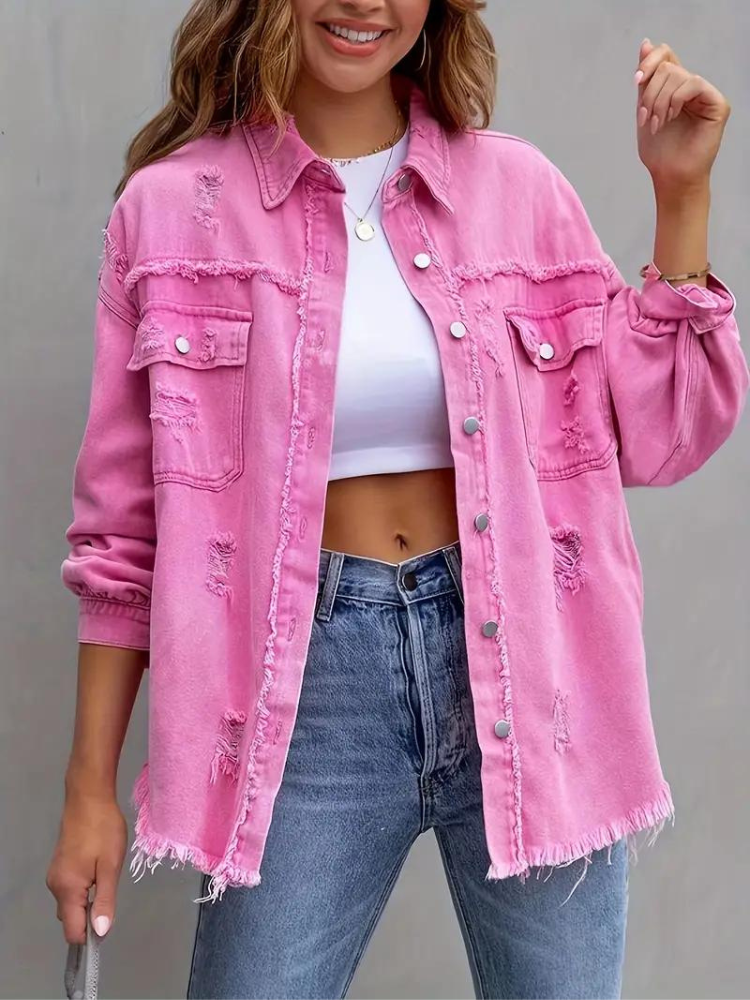 W&W Mode Denim Jacke | Übergroße zerrissene Denimjacke für Frauen