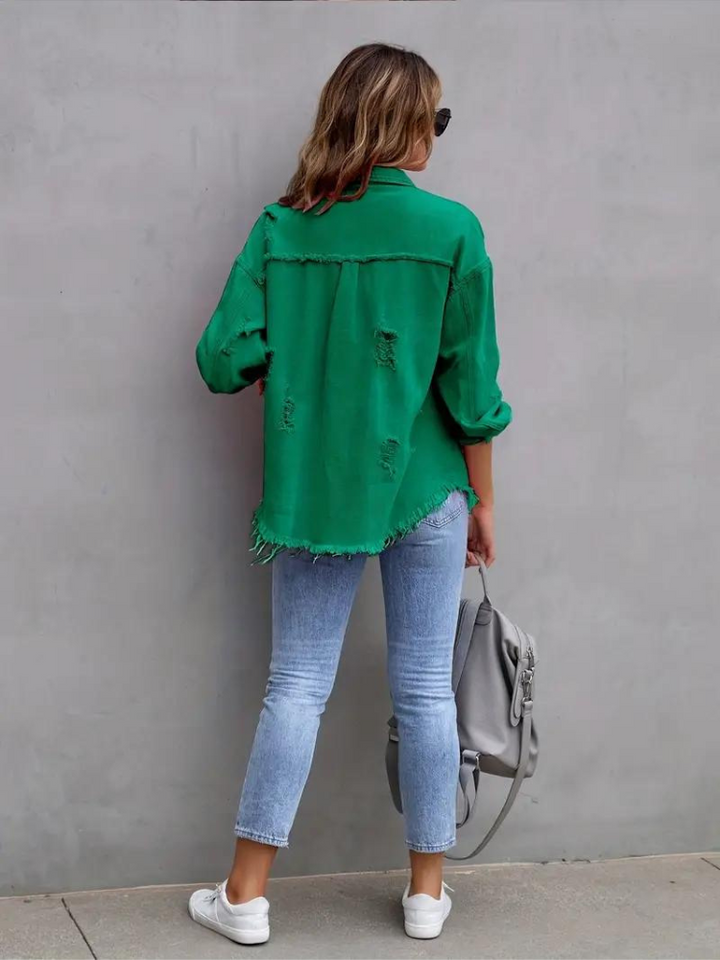 W&W Mode Denim Jacke | Übergroße zerrissene Denimjacke für Frauen