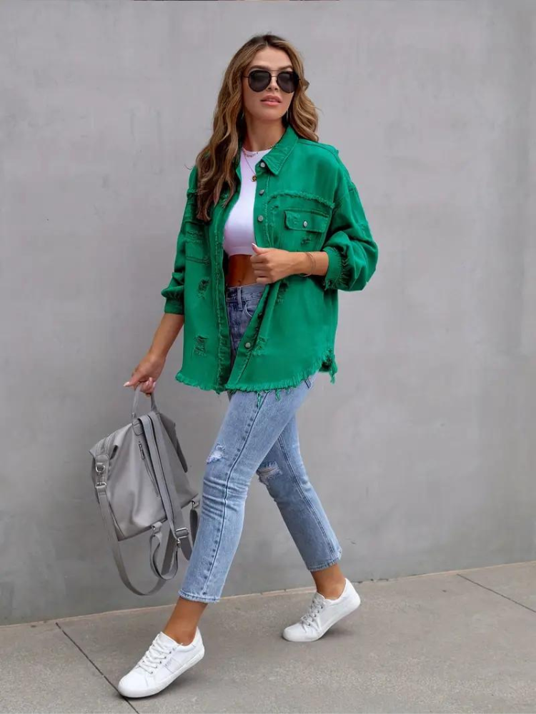 W&W Mode Denim Jacke | Übergroße zerrissene Denimjacke für Frauen