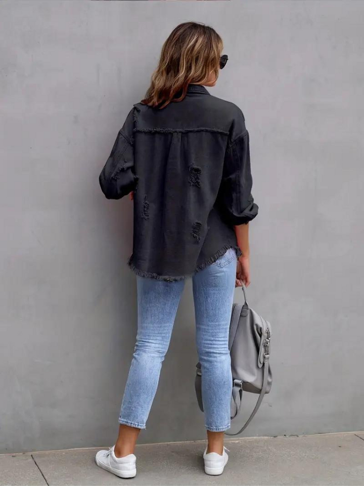 W&W Mode Denim Jacke | Übergroße zerrissene Denimjacke für Frauen