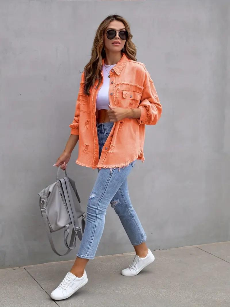 W&W Mode Denim Jacke | Übergroße zerrissene Denimjacke für Frauen