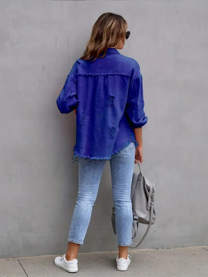 W&W Mode Denim Jacke | Übergroße zerrissene Denimjacke für Frauen