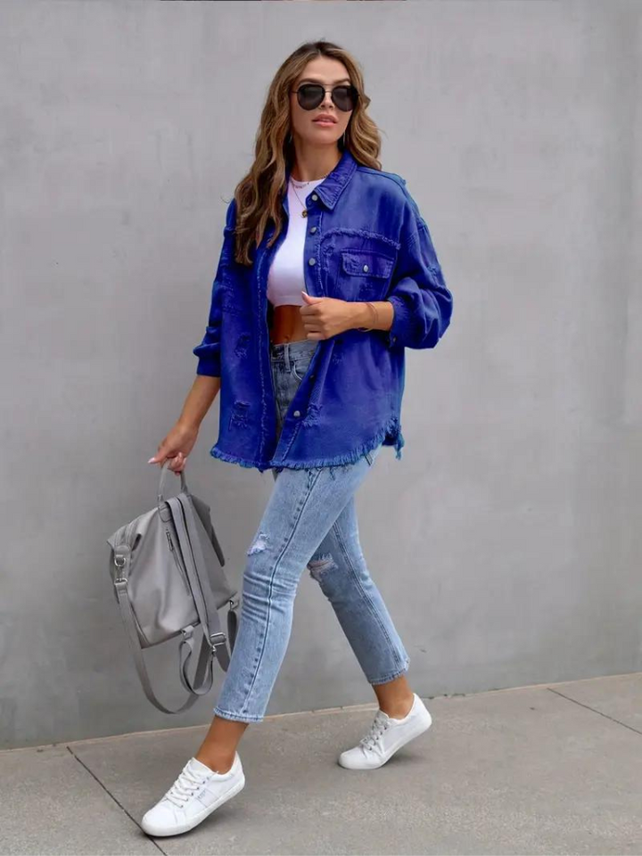 W&W Mode Denim Jacke | Übergroße zerrissene Denimjacke für Frauen