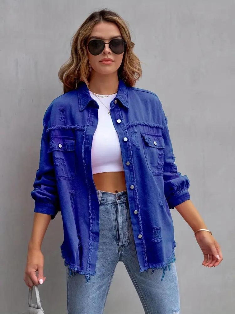 W&W Mode Denim Jacke | Übergroße zerrissene Denimjacke für Frauen