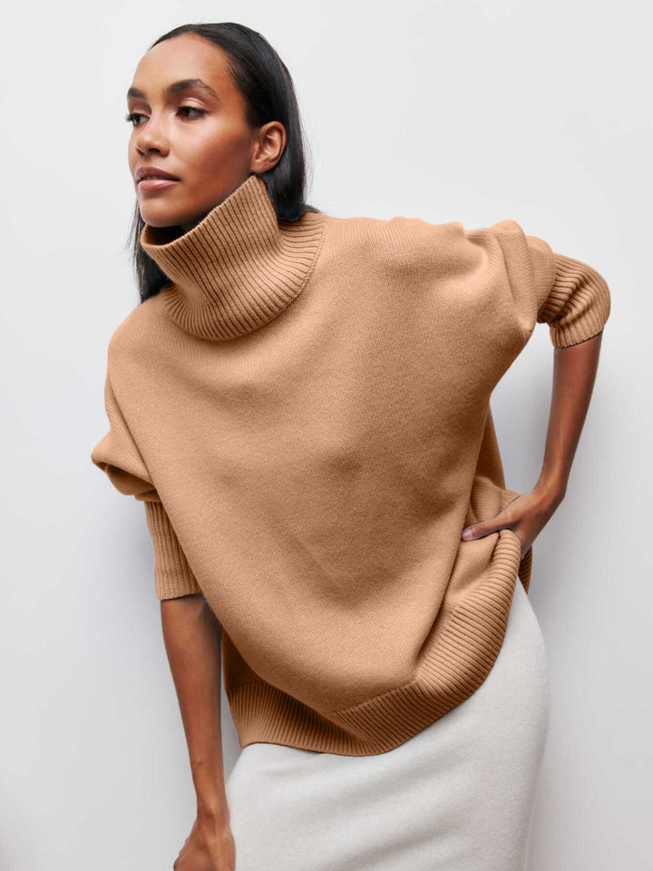 W&W Mode | Hoher Kragen Oversize Strickpullover Damen Strickwaren