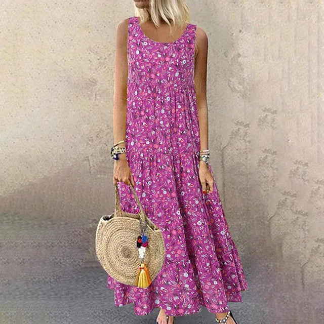 W&W Mode | Ärmelloses Blumenmuster Elegante Sommerkleider Damen