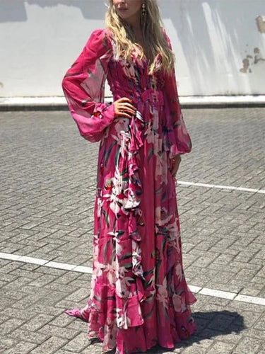 W&W Mode | Langärmliges Sommerkleid mit V-Ausschnitt und hohem Bund