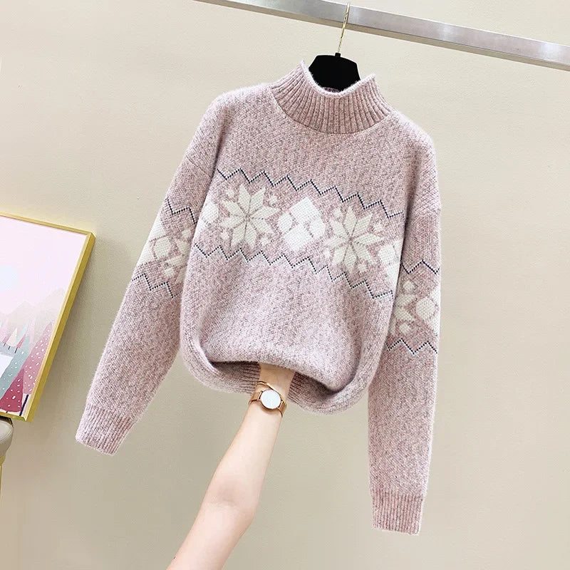 W&W Mode - Hässlicher Weihnachtspulli - Gemütlicher Schneeflocken-Turtleneck