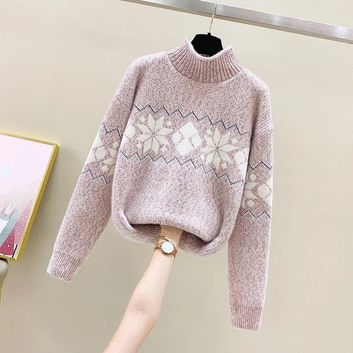 W&W Mode - Hässlicher Weihnachtspulli - Gemütlicher Schneeflocken-Turtleneck