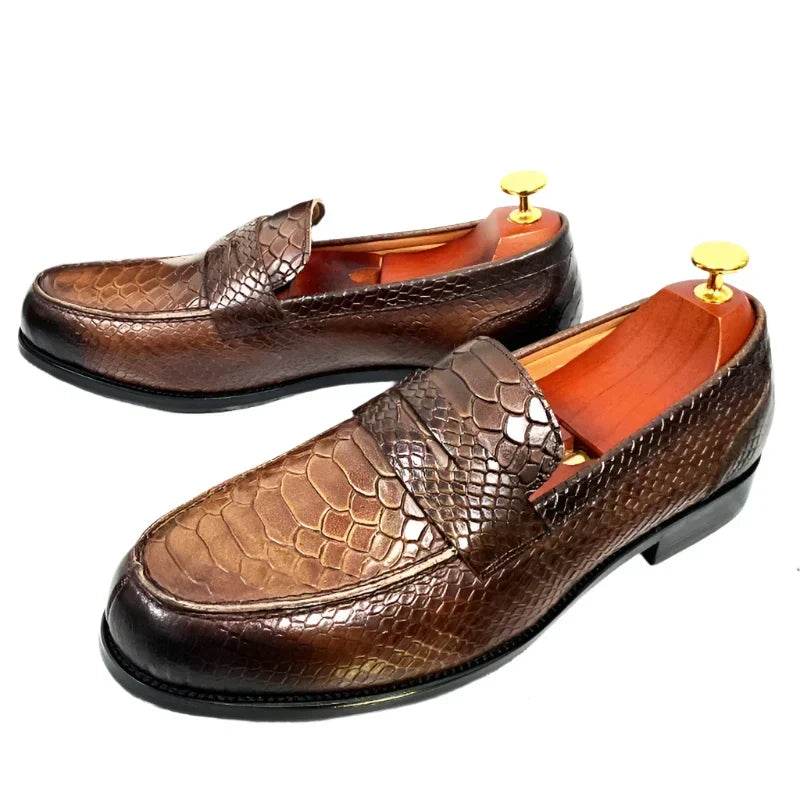 W&W Mode | Luxus Schwarze Lederloafers Mit Schlangenprint
