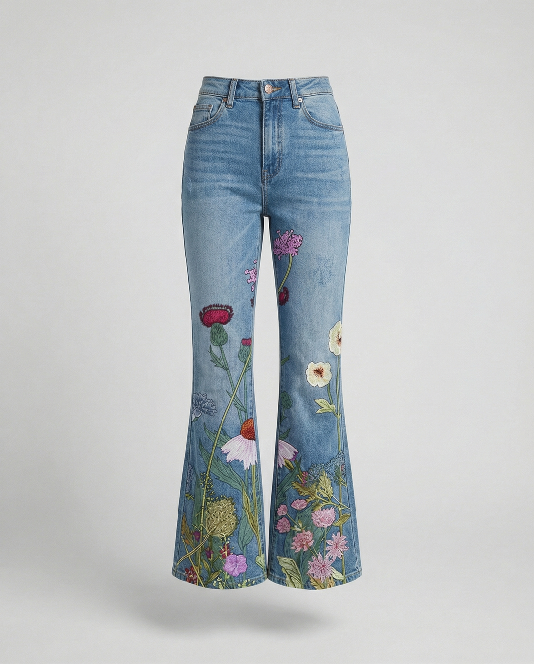 Damen Flared Jeans mit mittelhoher Taille und fünf Taschen