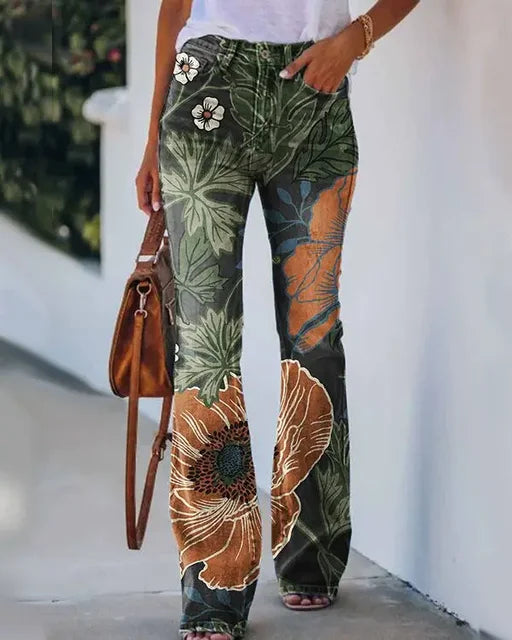 Damen Flared Jeans mit mittelhoher Taille und fünf Taschen