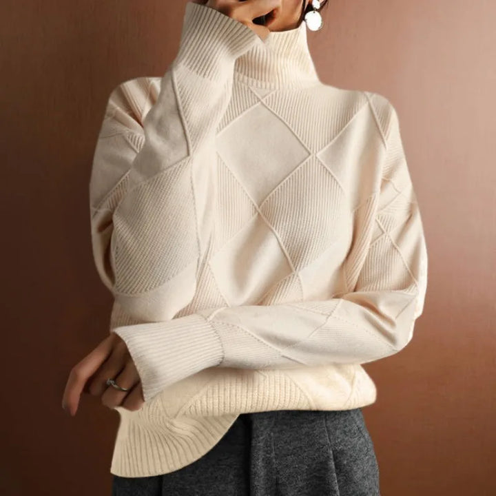 W&W Mode - Damen einfarbiger hoher Kragen Pullover