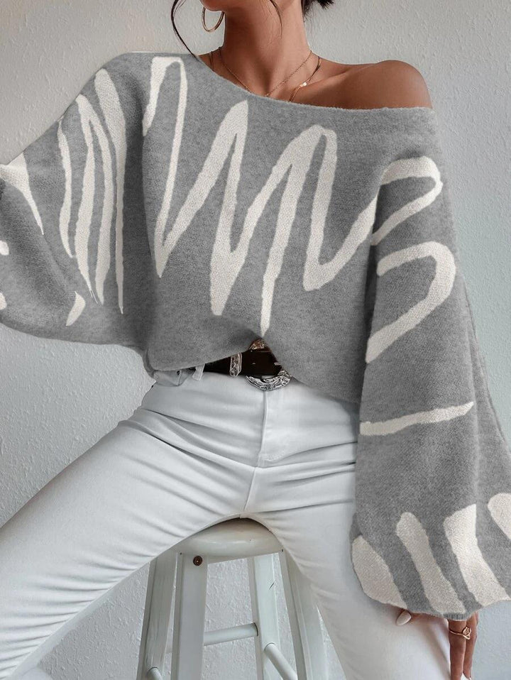W&W Mode Pullover | Hellgrauer schulterfreier Oversized-Pullover mit Puffärmeln