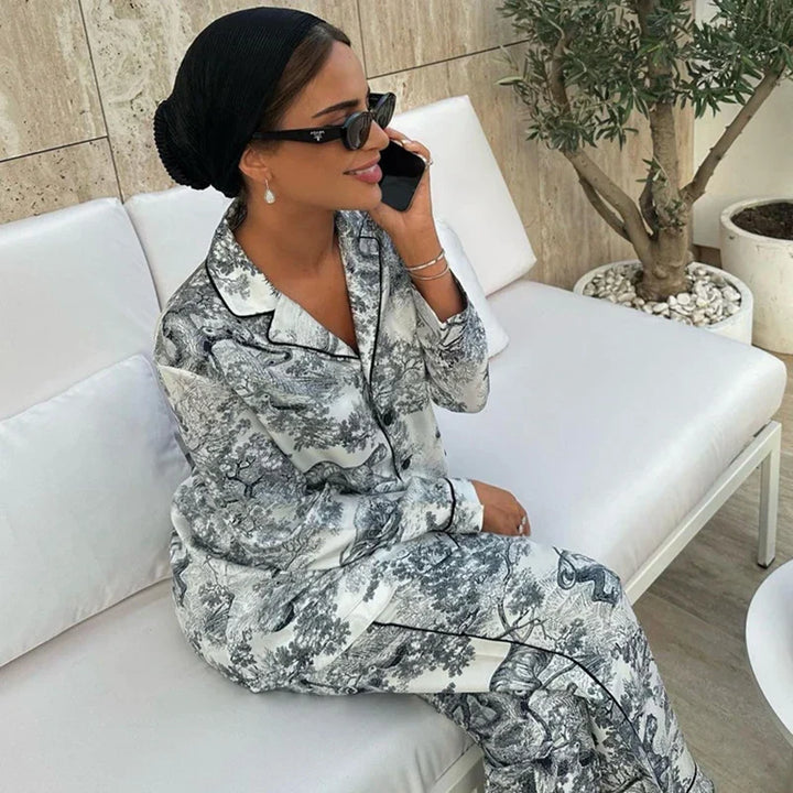 W&W Mode | Bedrucktes Satin-Pyjama-Set