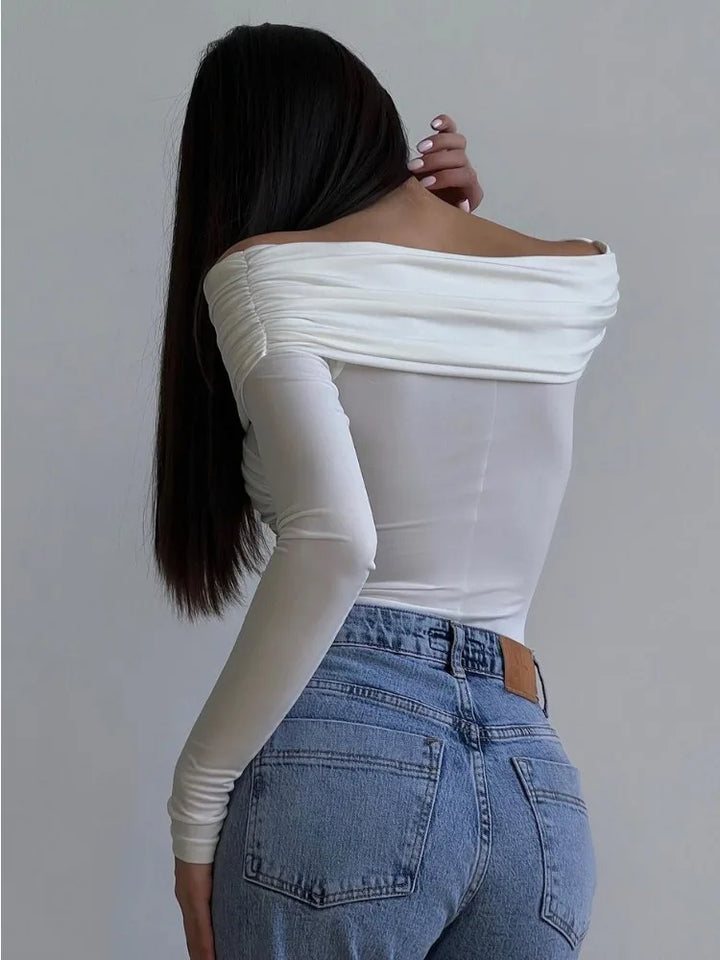 W&W Mode Off-Shoulders Bodysuit | Moderner eleganter plissierter Damen-Bodysuit