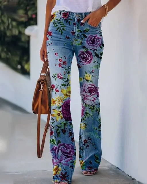 Damen Flared Jeans mit mittelhoher Taille und fünf Taschen