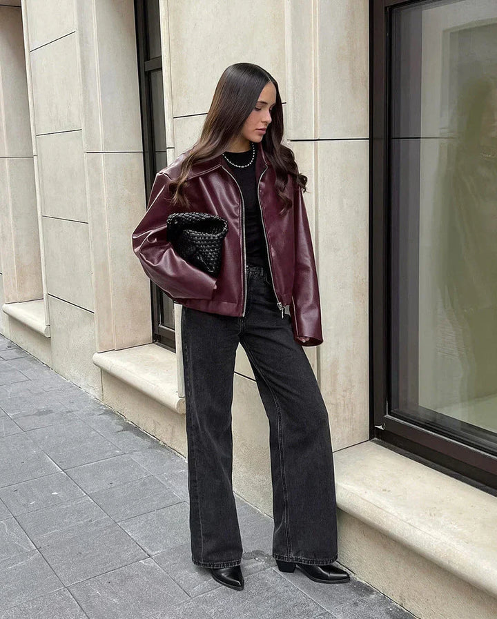 W&W Mode | Weinlese Rote Jacke - Mit Reißverschluss