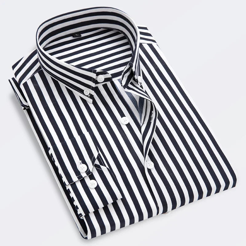 W&W Mode | Gestreiftes Hemd Für Männer Mit Langen Ärmeln Slim Fit