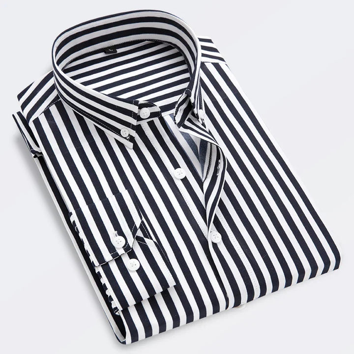 W&W Mode | Gestreiftes Hemd Für Männer Mit Langen Ärmeln Slim Fit