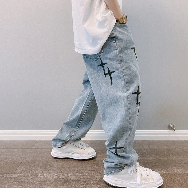 W&W Mode | Blasting Bedruckte Baggy Weit Geschnittene Jeans Für Männer