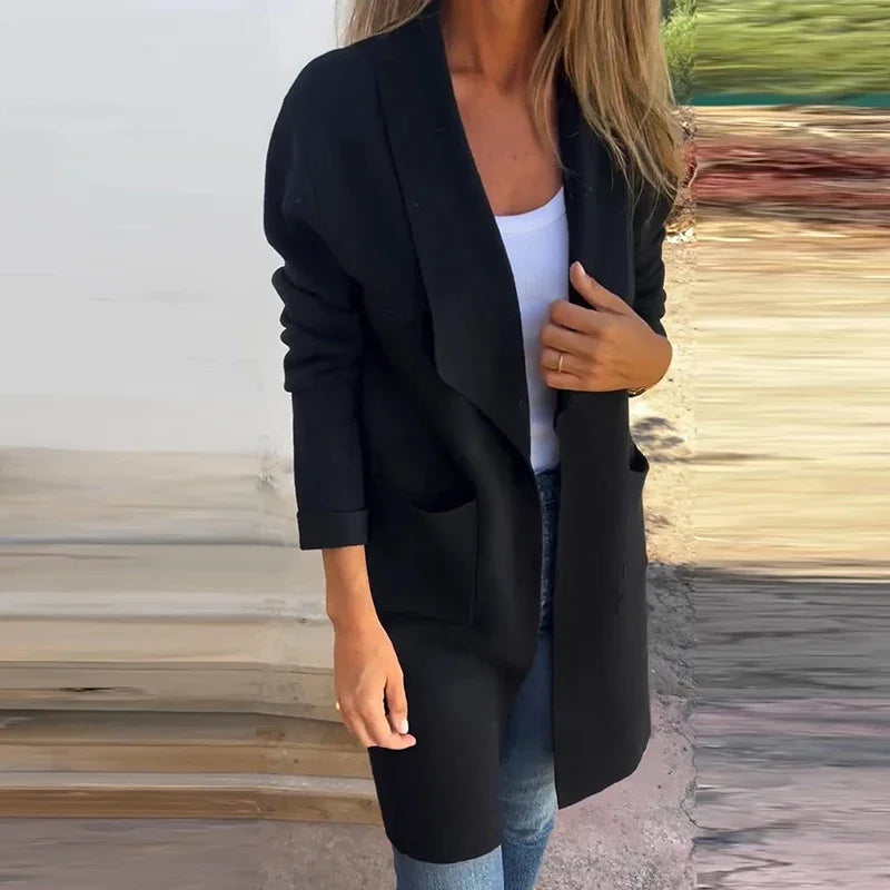 W&W Mode | Einfarbiger Mid-Length Cardigan Mantel