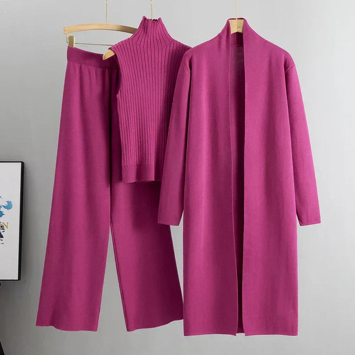 W&W Mode | Damen Luxus 3 Teiliges Strick Co Ord Satz Weich & Dehnbar