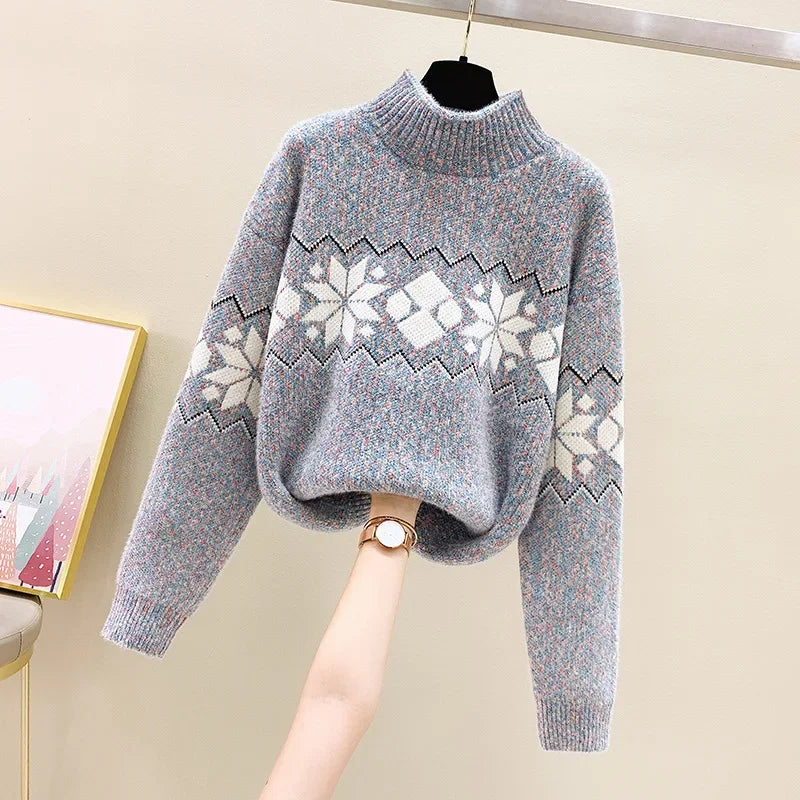 W&W Mode - Hässlicher Weihnachtspulli - Gemütlicher Schneeflocken-Turtleneck