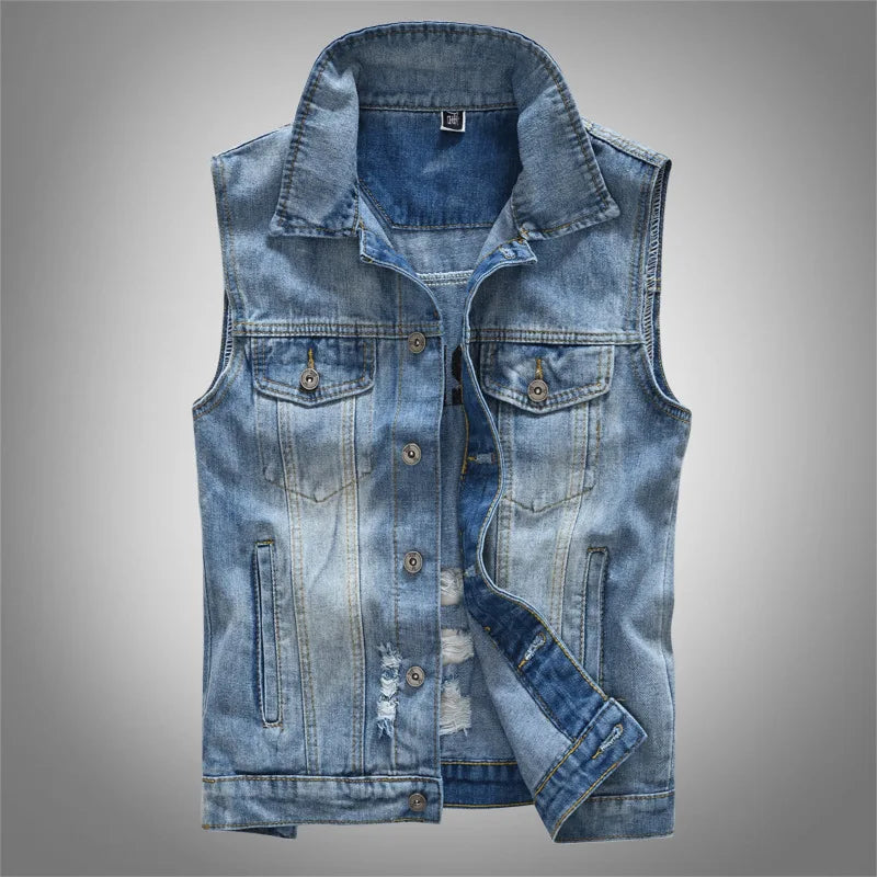 Herren-Jeansweste ohne Ärmel mit Used-Details
