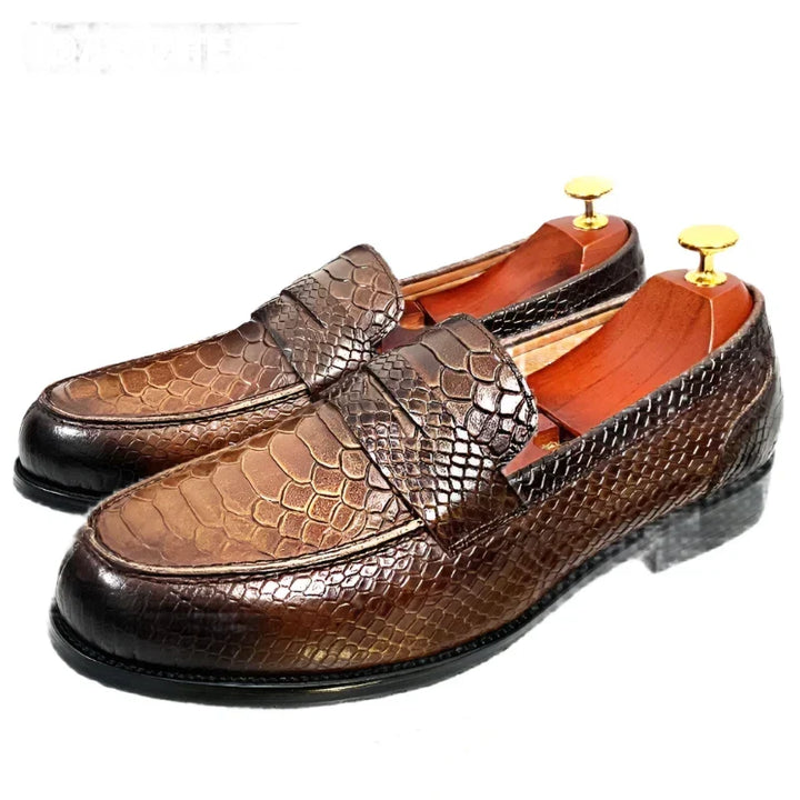 W&W Mode | Luxus Schwarze Lederloafers Mit Schlangenprint