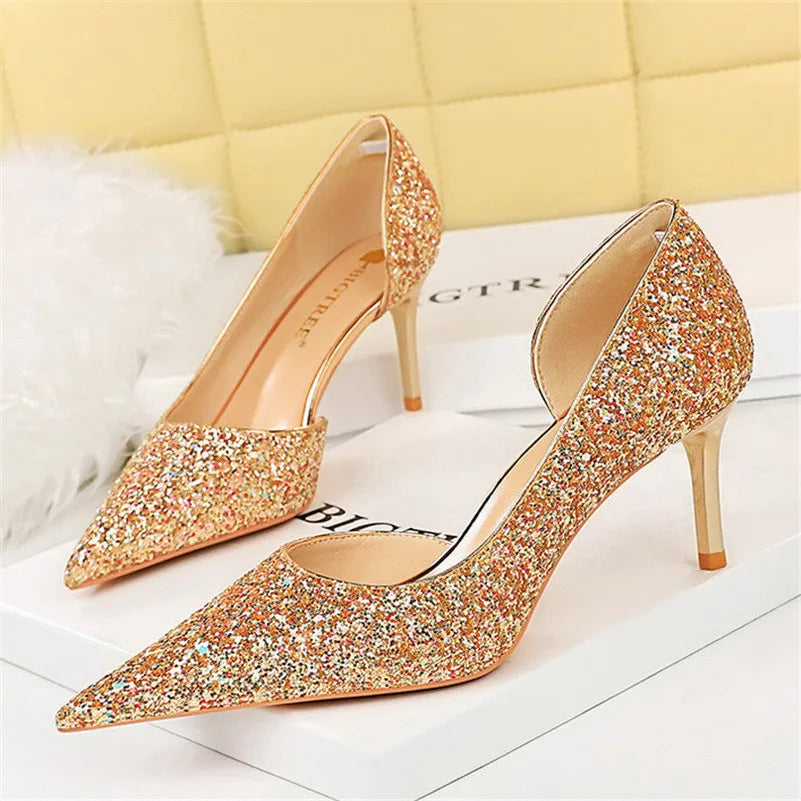 W&W Mode | Glitzernder, Spitzer Stiletto Absatz