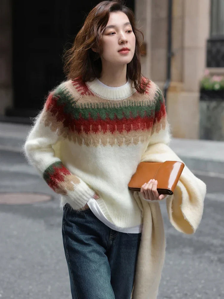 W&W Mode - Hässlicher Weihnachtspulli - Dick gestrickter Pullover mit Retro-Muster