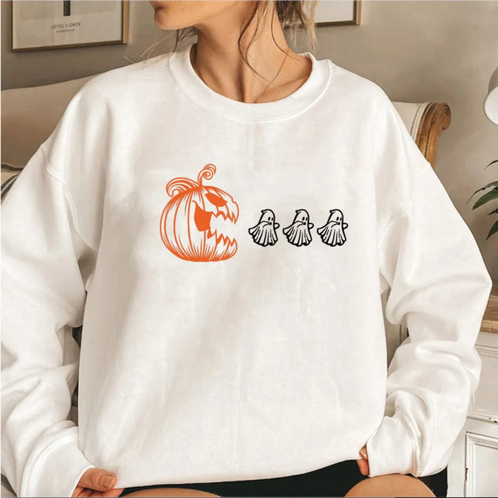 W&W Mode - Damen Halloween Kürbis und Geist Sweatshirt
