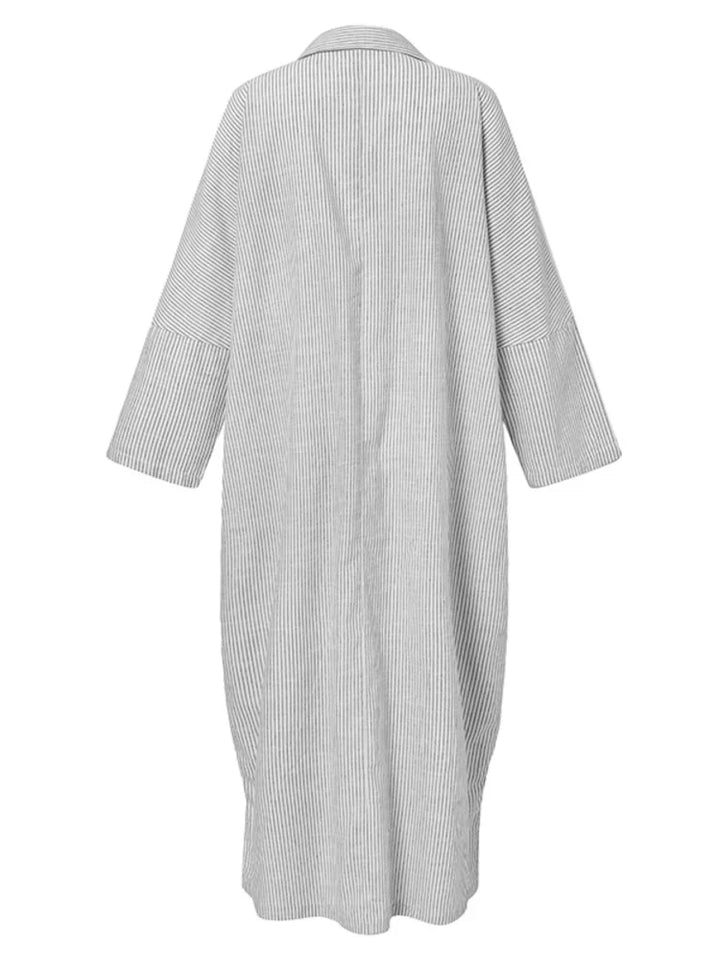 W&W Mode Gestreiftes Kleid | Lässiges oversized Maxi-Kleid mit langen Ärmeln für Damen