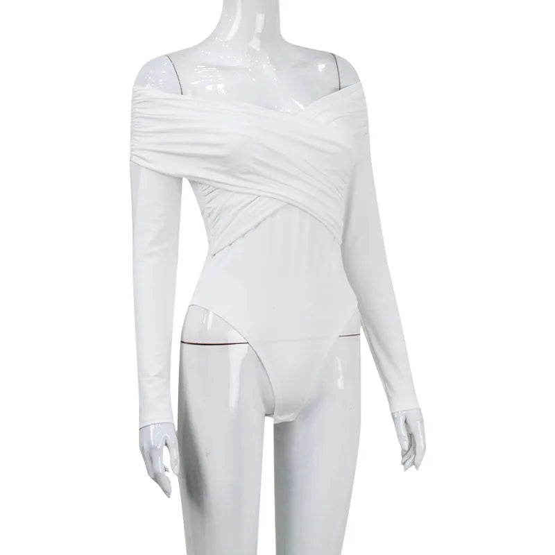 W&W Mode Off-Shoulders Bodysuit | Moderner eleganter plissierter Damen-Bodysuit