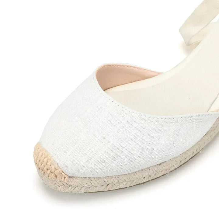 W&W Mode | Espadrilles Mit Keilabsatz Weiß Bequeme Schnür Sandalen Für Sommer