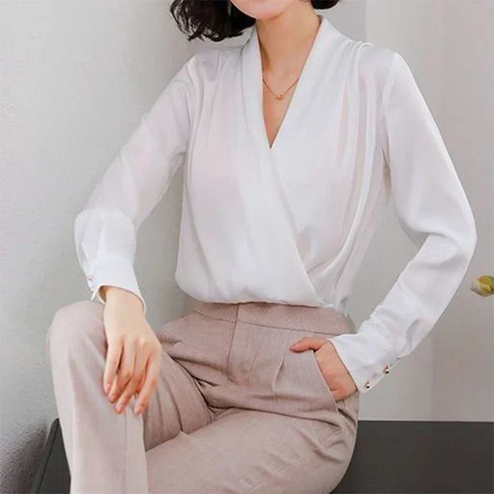 W&W Mode | Elegante Satinbluse Mit V-ausschnitt Für Büro & Abend