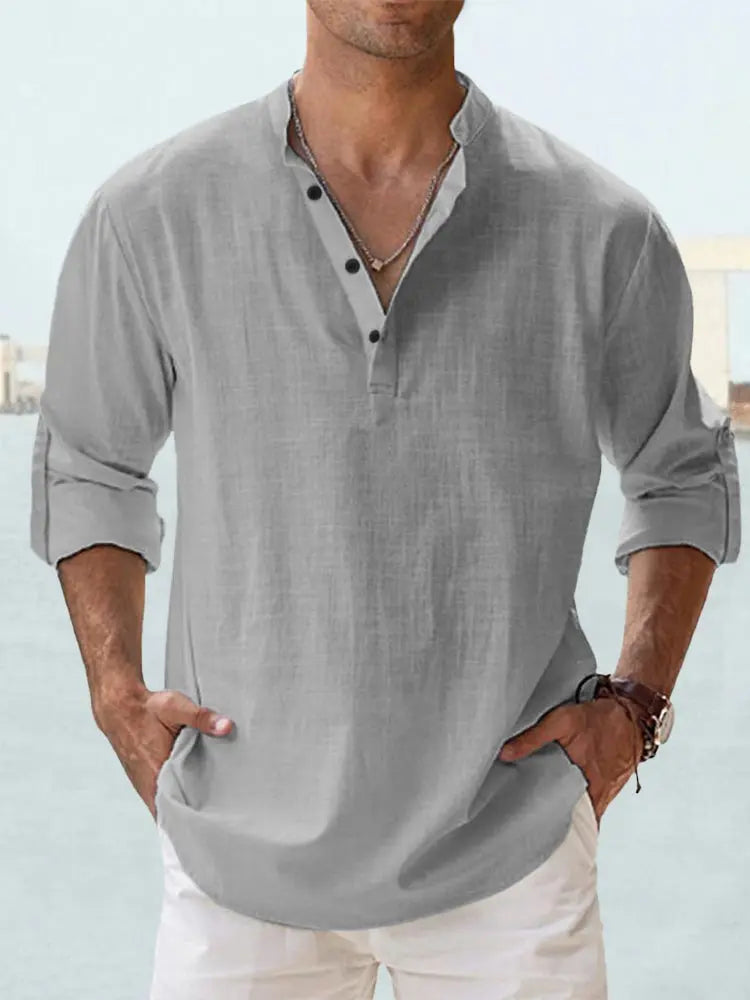 W&W Mode | Luftiges Leinenhemd Mit Henley Kragen